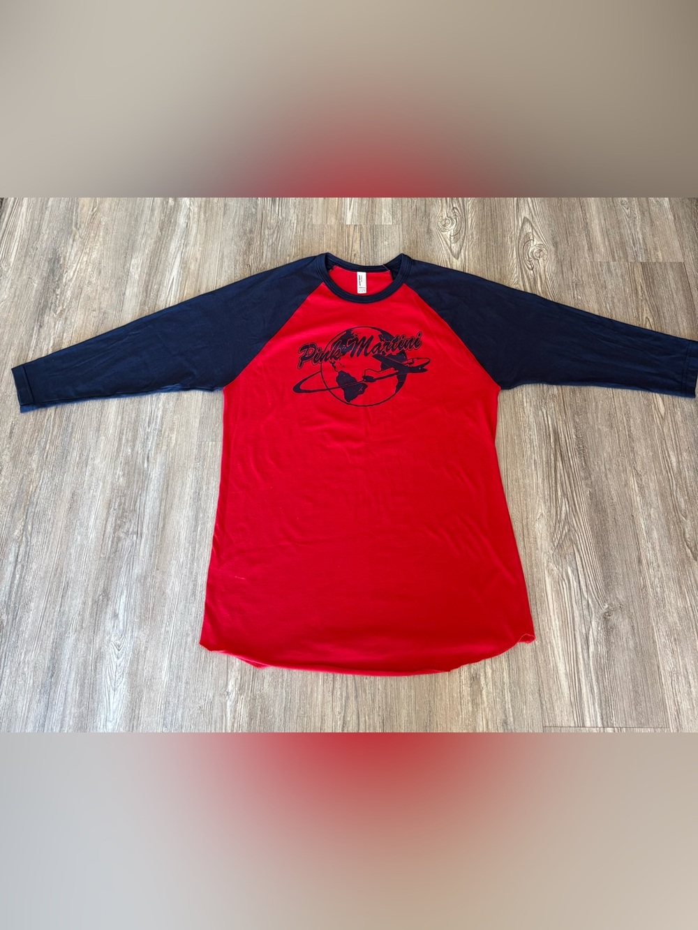 AMERICAN APPAREL PINK MARTINI JERSEY STYLE RAGLAN LONG SLEEVE TSHIRT MEDIUM
